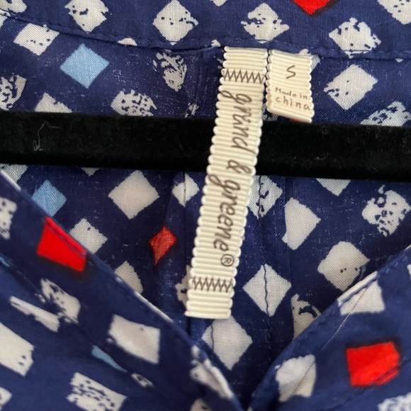grand & greene blue blouse with square pattern size small - Picture 2 of 5